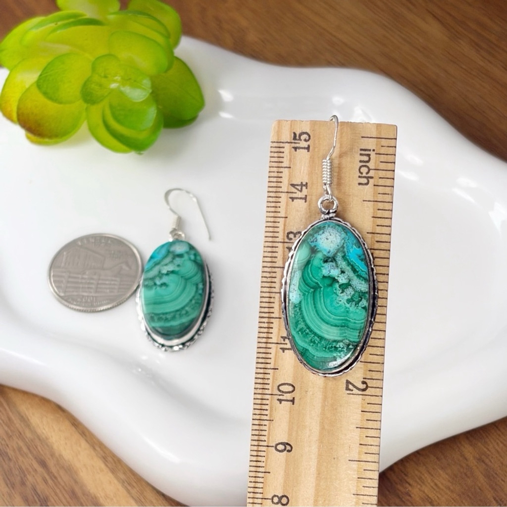 Top Quality Malachite Chrysocolla Earrings Southwest 925 Sterling Silver Overlay - Picture 6 of 6